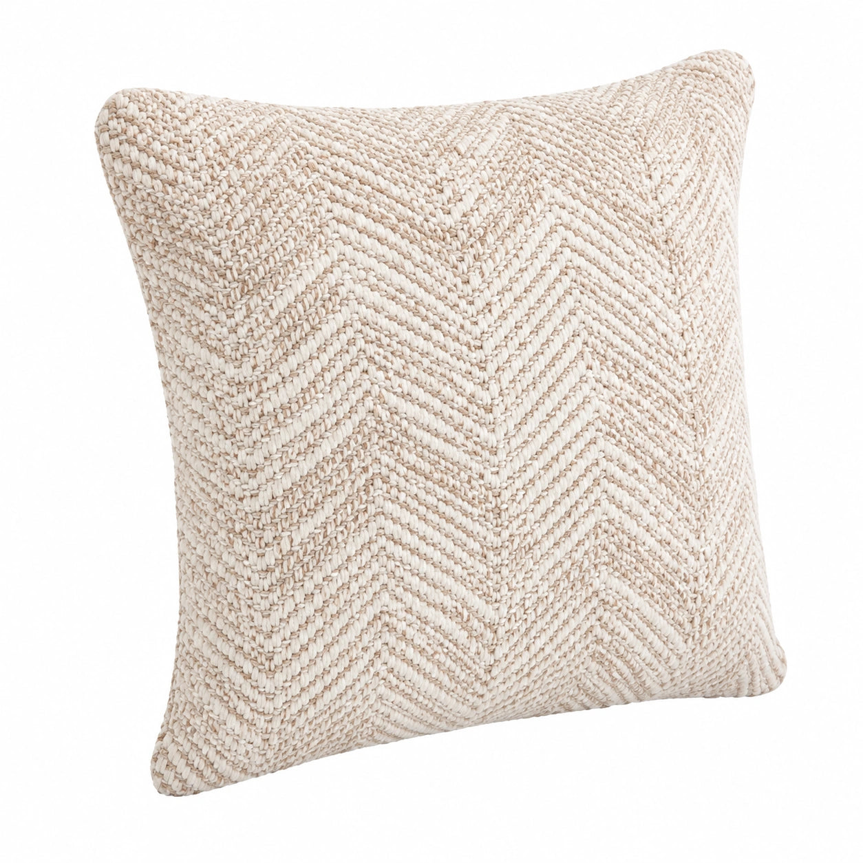 Coussin décoratif 45 x 45 cm textile tissé écru motif chevrons