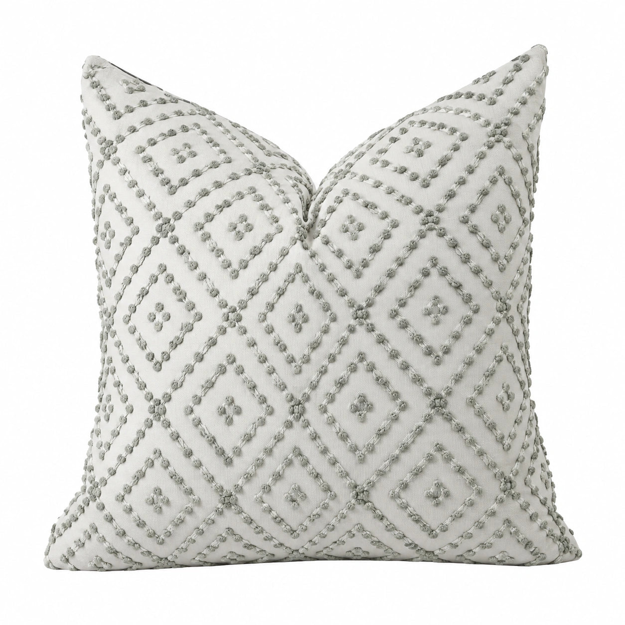 Coussin décoratif 45 x 45 cm en tissu blanc et gris à motif géométrique texturé