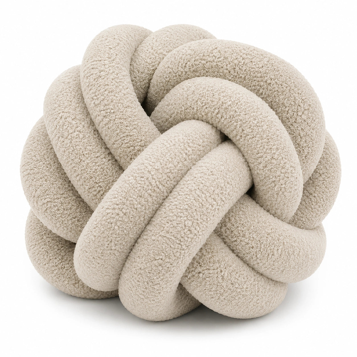 Coussin nœud 35 cm en tissu bouclette beige - décoratif doux