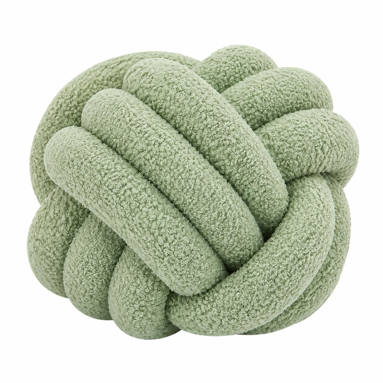 Coussin décoratif boule nouée 30 cm en polyester bouclette vert sauge style contemporain