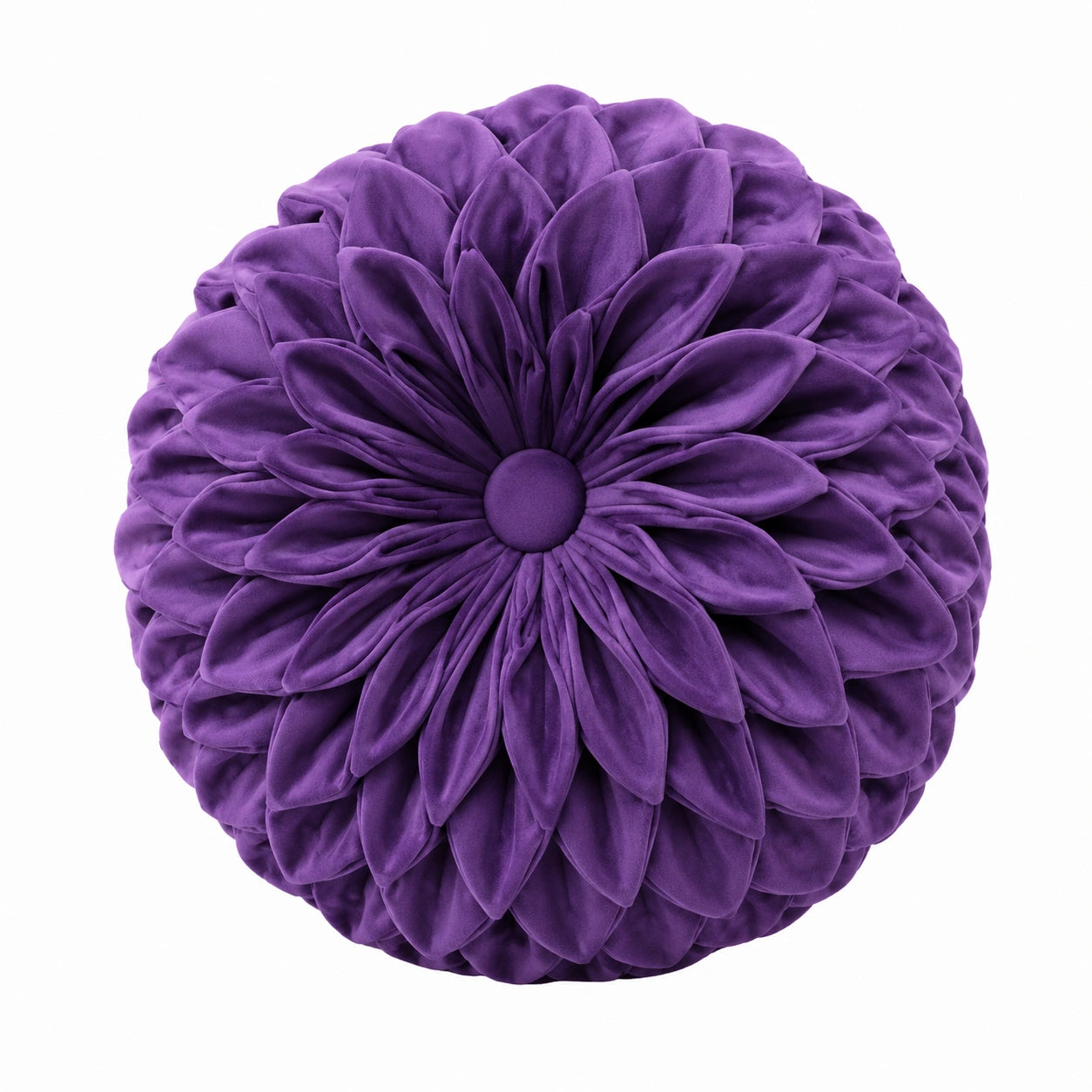 Coussin décoratif rond 40 cm en velours violet motif fleur
