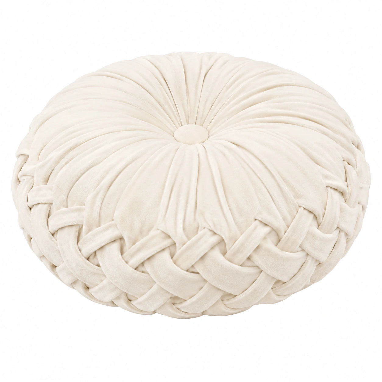 Coussin rond 45 cm en tissu crème pour assise style tressé