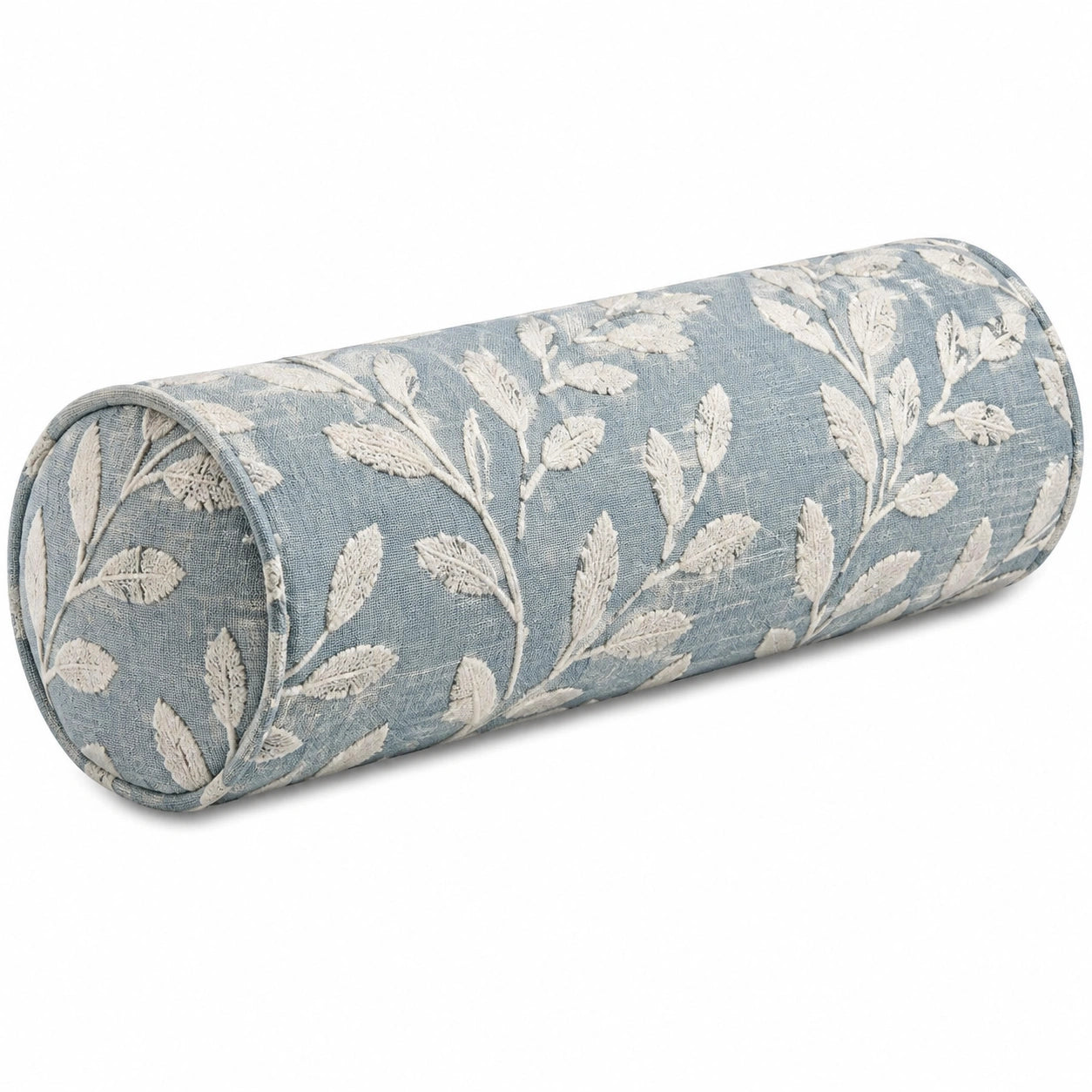 Coussin traversin 18 x 45 cm textile bleu à motif floral décoratif