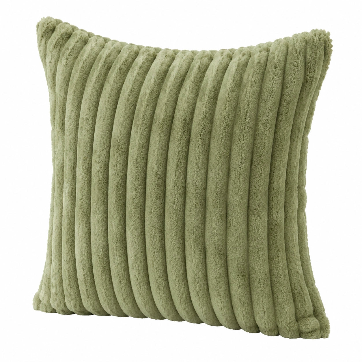 Coussin décoratif 45 x 45 cm en polyester vert sauge à relief côtelé