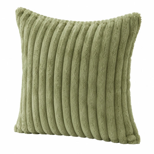 Coussin décoratif 45 x 45 cm en polyester vert sauge à relief côtelé