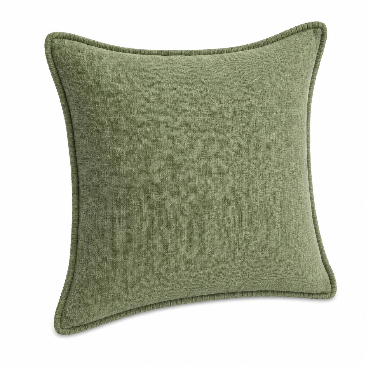 Coussin décoratif 45 x 45 cm textile vert sauge à bordure relief