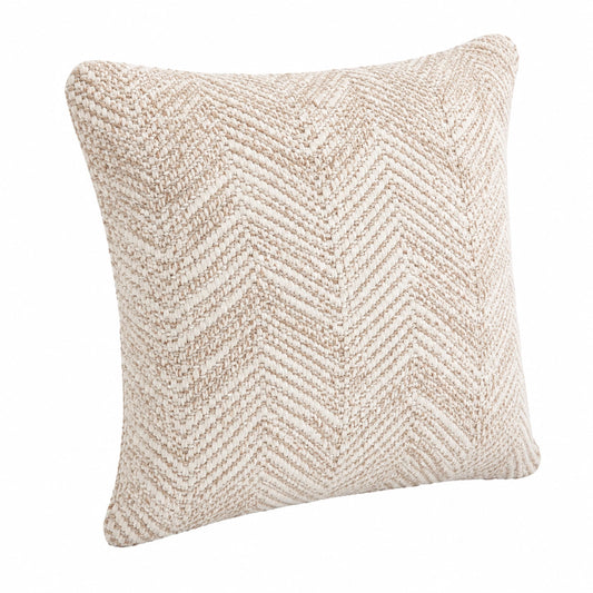 Coussin décoratif 45 x 45 cm textile tissé écru motif chevrons