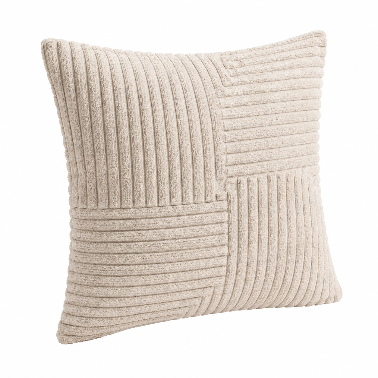 Coussin décoratif 45 x 45 cm beige en polyester côtelé doux