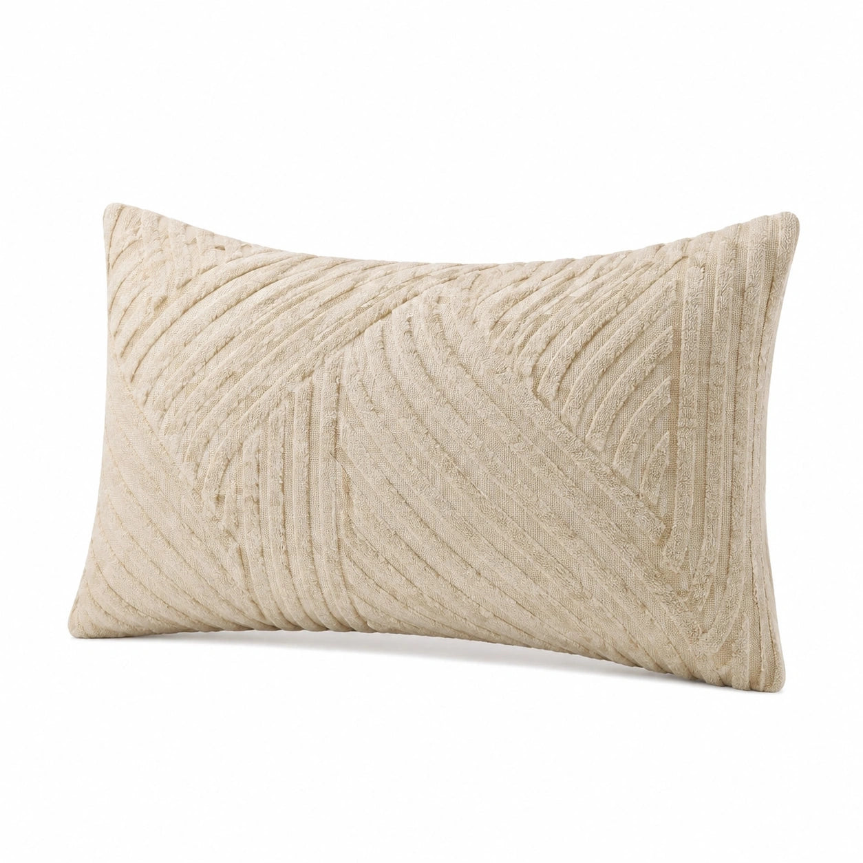 Coussin décoratif 50 x 35 cm textile beige à relief style contemporain