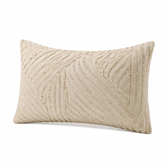 Coussin décoratif 50 x 35 cm textile beige à relief style contemporain