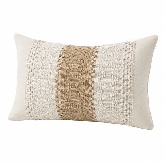 Coussin décoratif 50 x 30 cm textile beige écru tissé style bohème