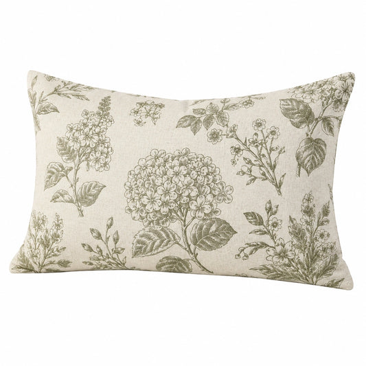 Coussin décoratif 50 x 35 cm textile beige à motifs floraux style botanique