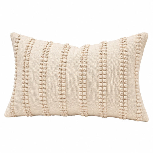 Coussin décoratif 50 x 30 cm en tissu tissé écru à relief style bohème