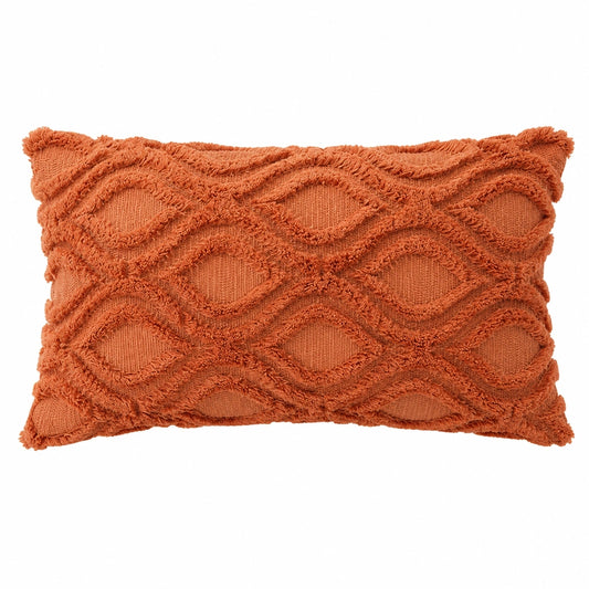 Coussin décoratif 50 x 30 cm textile terracotta à relief pour canapé style bohème