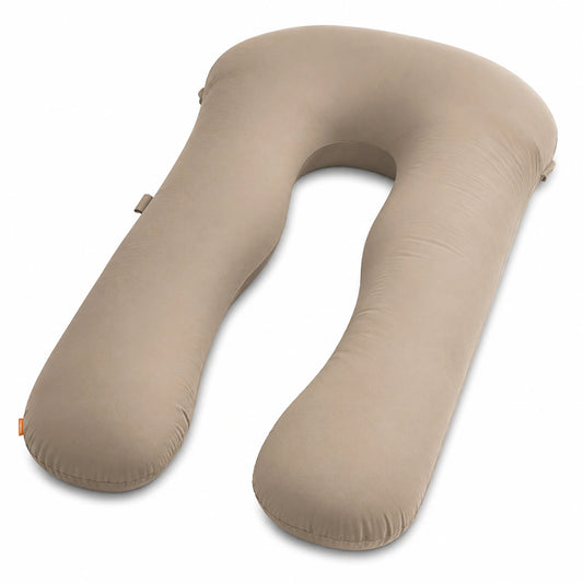 Coussin de grossesse en U 140 cm textile taupe soutien corporel
