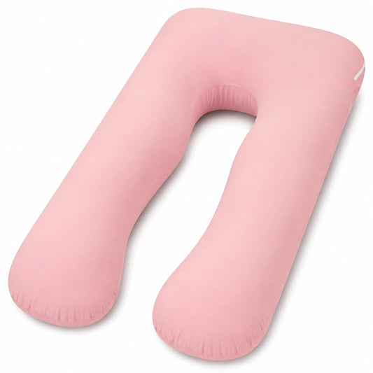 Coussin de grossesse en U 140 cm rose en textile soutien enveloppant