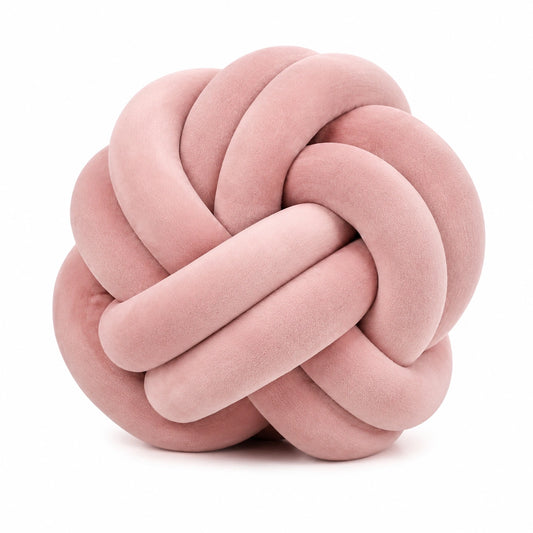 Coussin décoratif nœud 30 cm en velours rose pour canapé style tressé