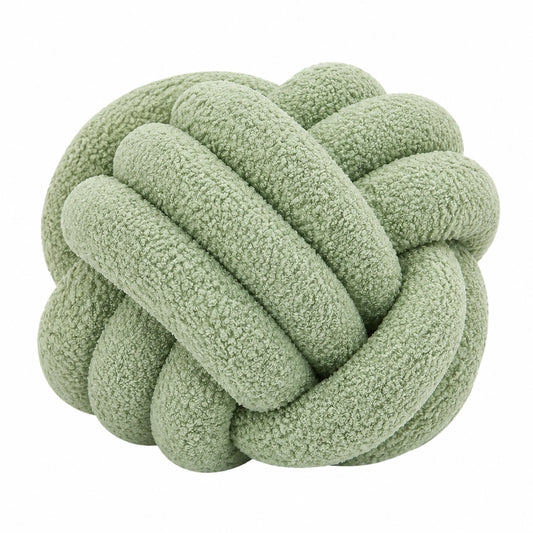 Coussin décoratif boule nouée 30 cm en polyester bouclette vert sauge style contemporain