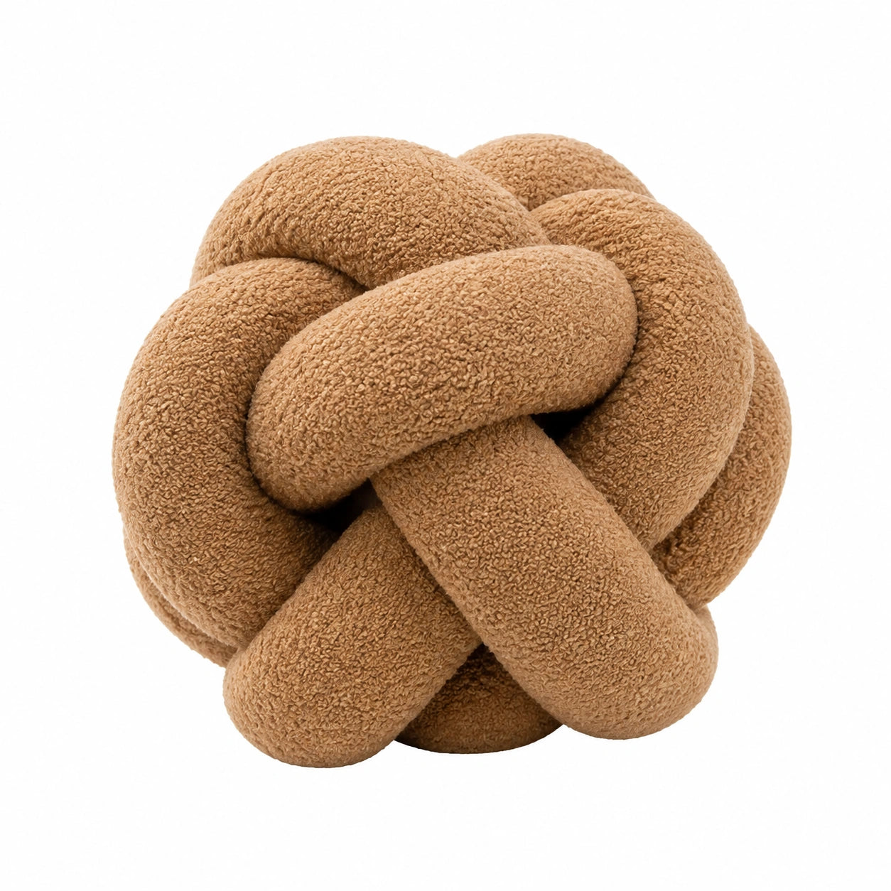 Coussin nœud 30 cm en tissu bouclette camel décoratif