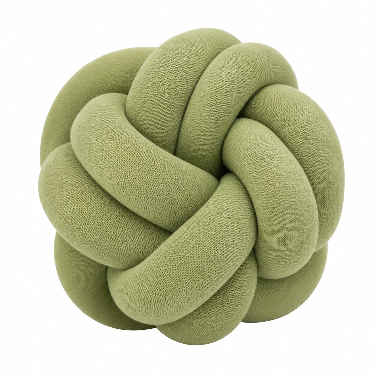 Coussin nœud rond 30 cm en tissu vert sauge décoratif et moelleux