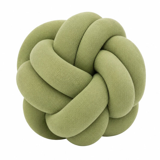 Coussin nœud rond 30 cm en tissu vert sauge décoratif et moelleux