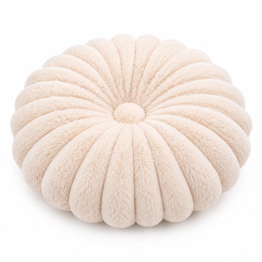 Coussin rond 45 cm en polyester beige à reliefs style fleur