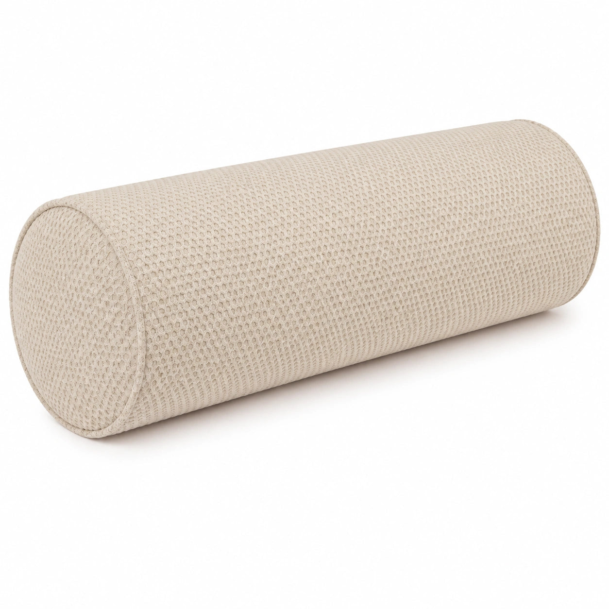 Coussin traversin cylindrique 20 x 50 cm beige en tissu texturé pour soutien décoratif