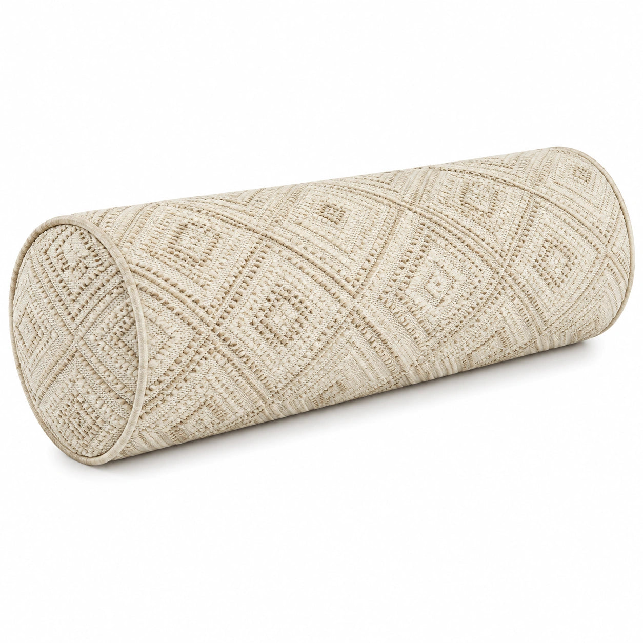 Coussin traversin 20 x 50 cm en textile beige à relief géométrique décoratif