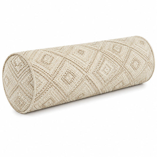 Coussin traversin 20 x 50 cm en textile beige à relief géométrique décoratif
