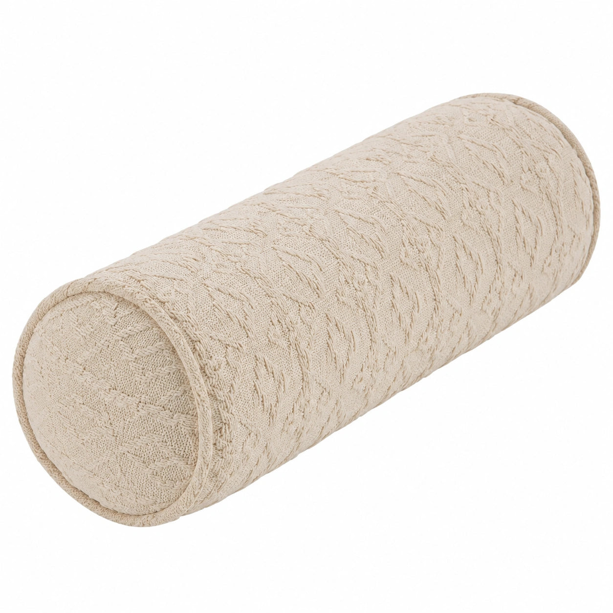 Coussin traversin cylindrique 20 x 50 cm textile crème relief décoratif