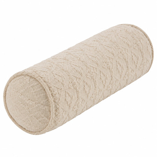 Coussin traversin cylindrique 20 x 50 cm textile crème relief décoratif